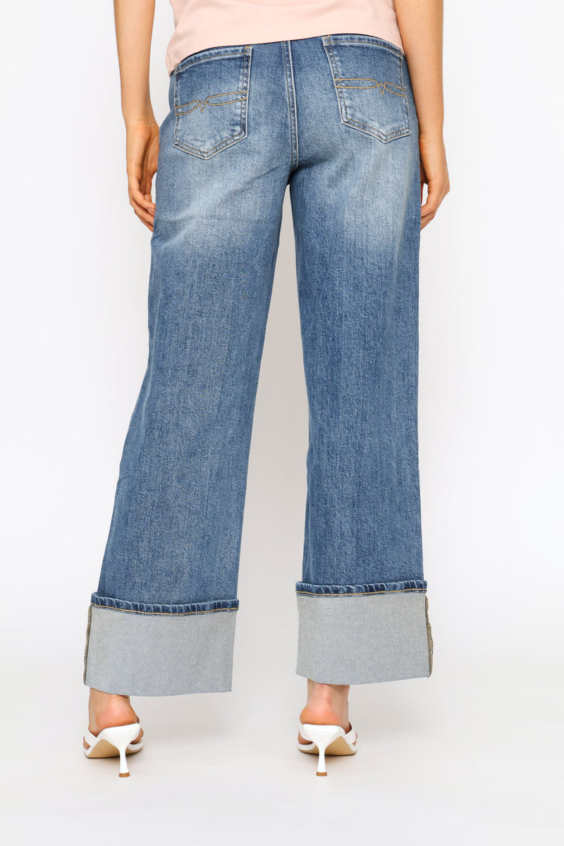 Ziyanda Turn Up Wide Leg Denim Jean - Medium Wash