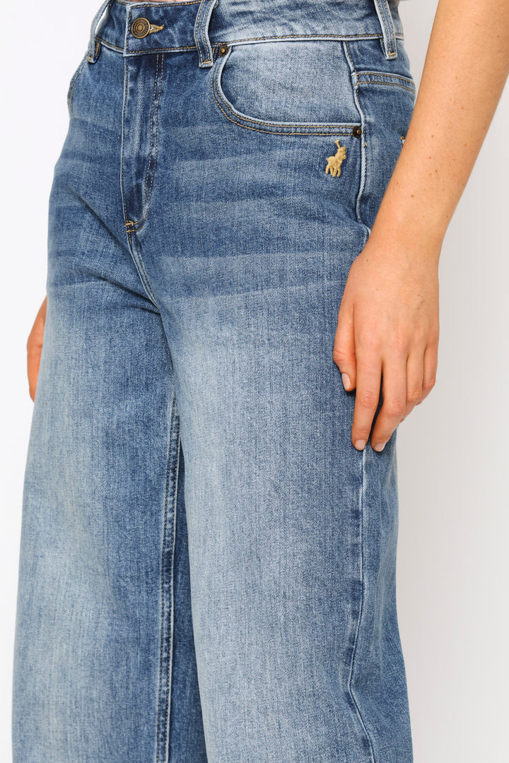 Ziyanda Turn Up Wide Leg Denim Jean - Medium Wash
