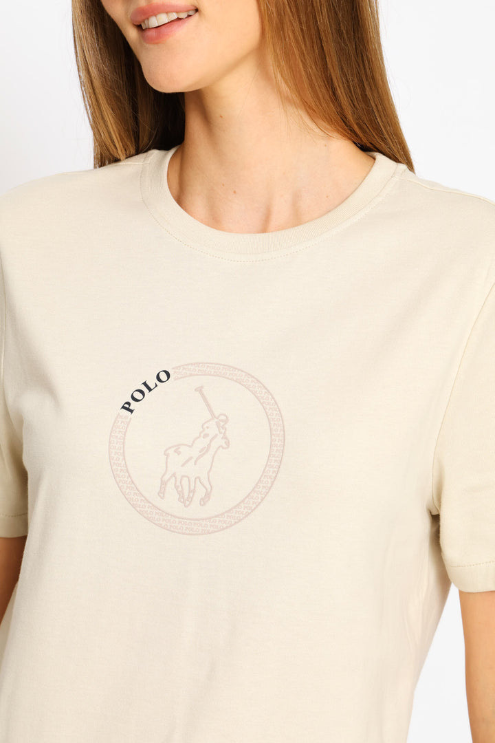 Jenny Circle Print T-Shirt - Stone