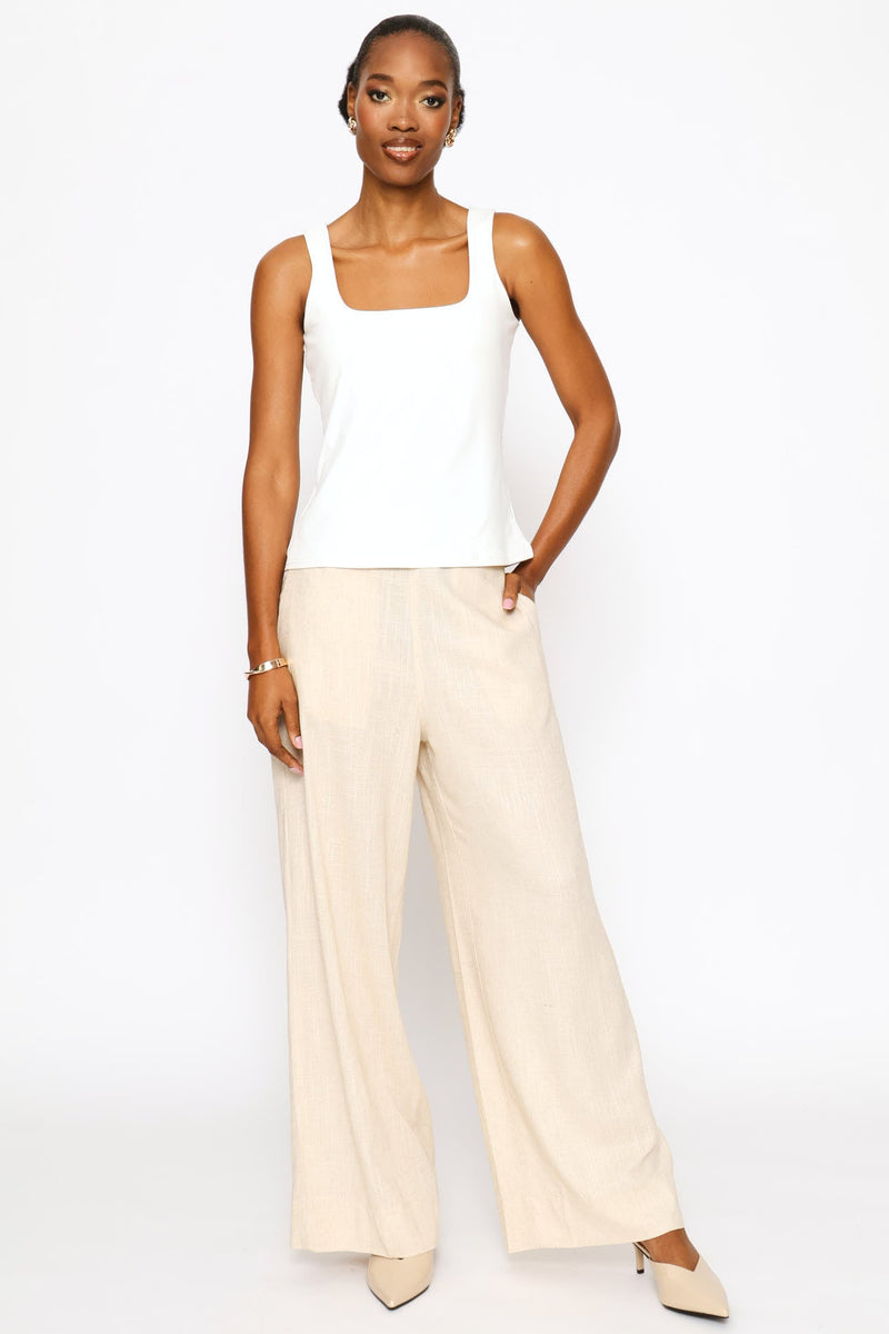 Pull-On Linen Wide Leg Pants - Oatmeal Melange
