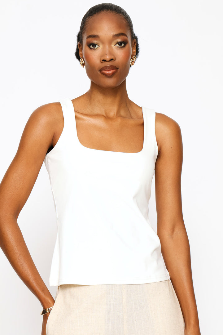 Square Neck Polyamide Tank - Milk