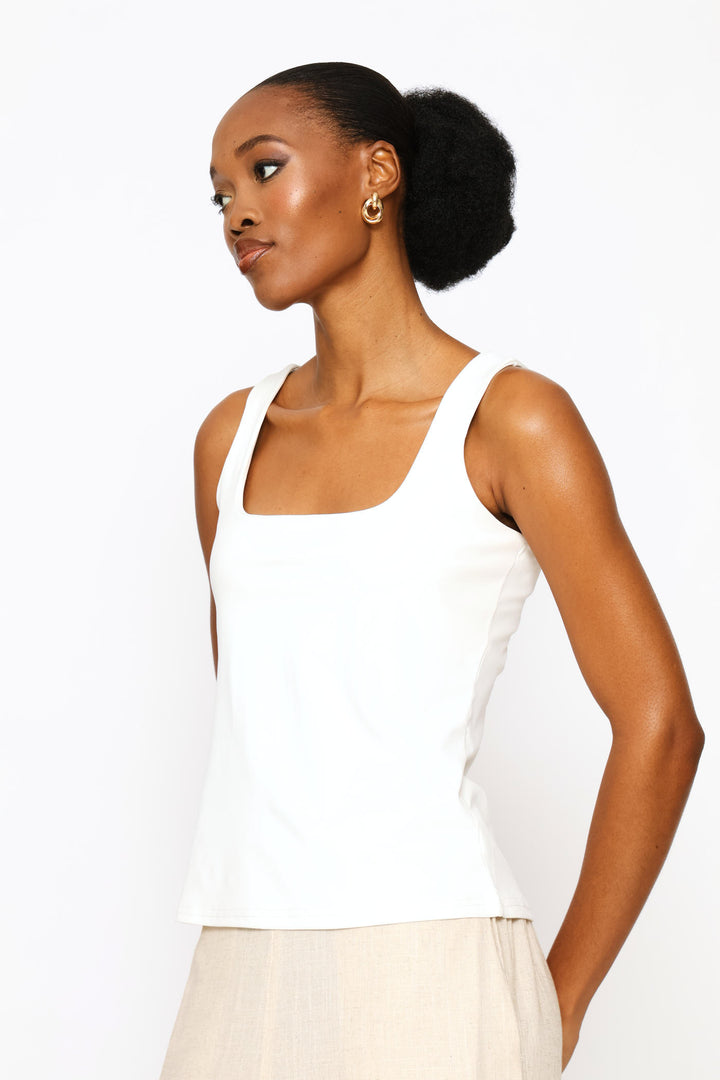 Square Neck Polyamide Tank - Milk