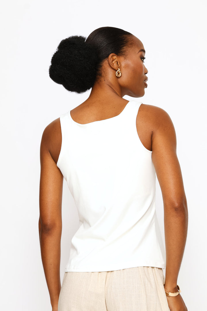 Square Neck Polyamide Tank - Milk