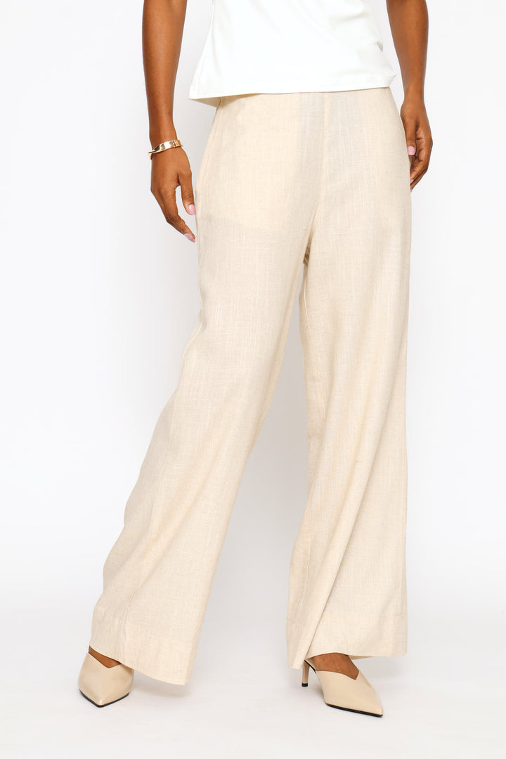 Pull-On Linen Wide Leg Pants - Oatmeal Melange