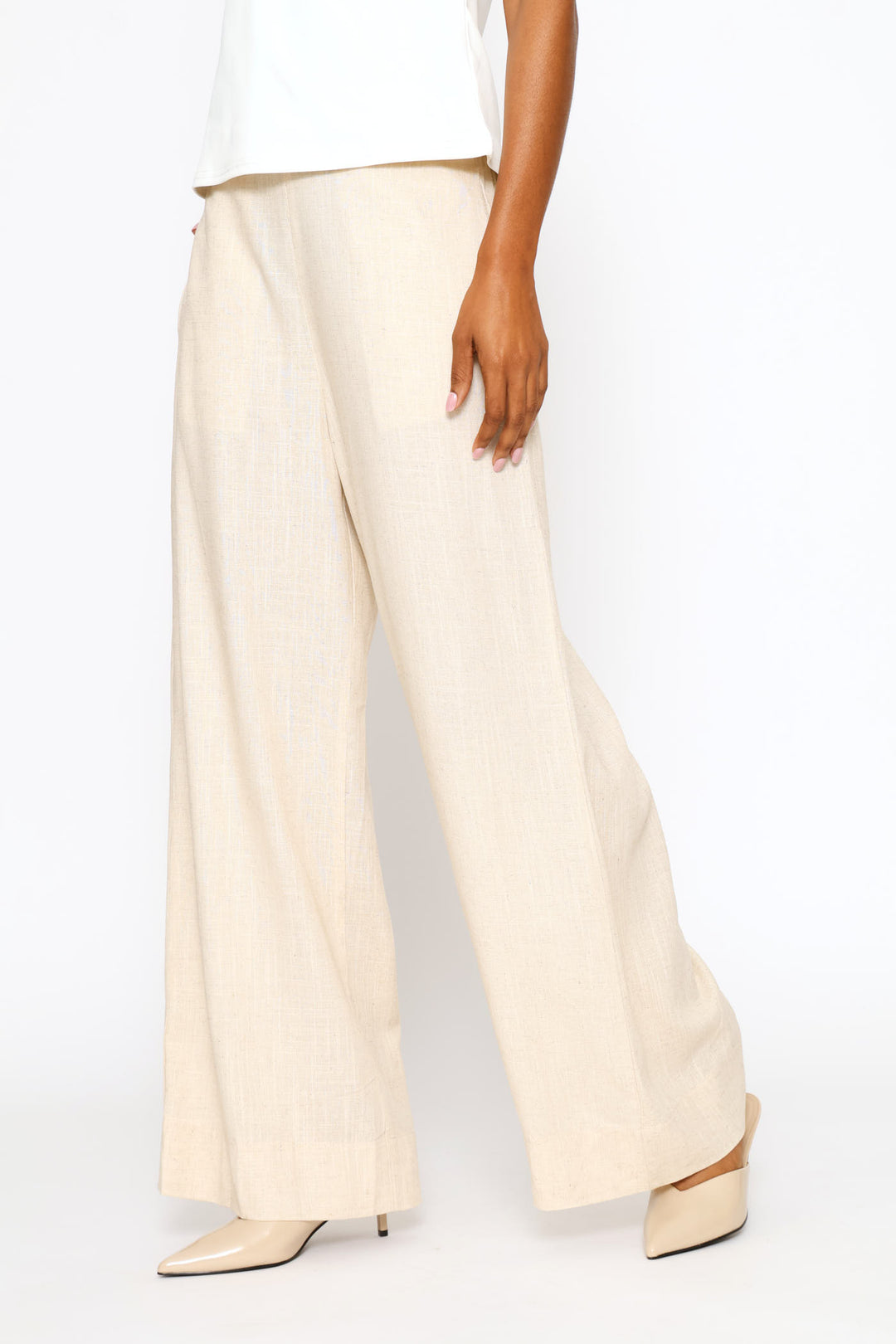 Pull-On Linen Wide Leg Pants - Oatmeal Melange
