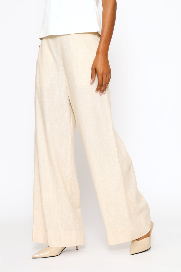 Pull-On Linen Wide Leg Pants - Oatmeal Melange