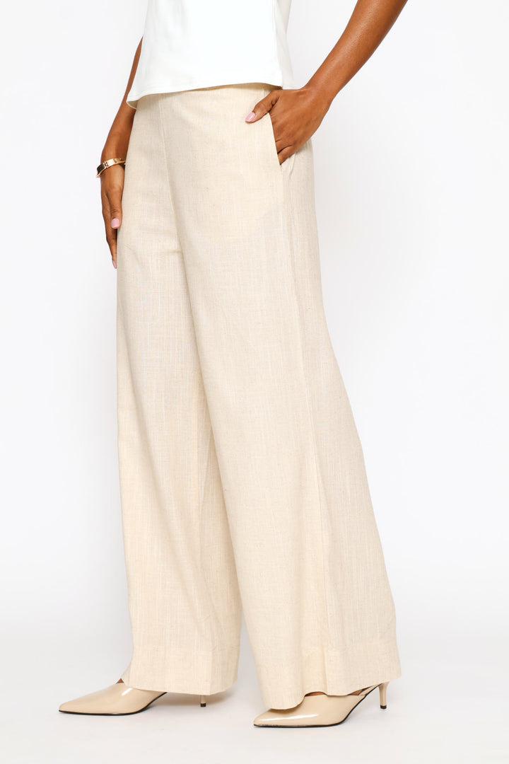 Pull-On Linen Wide Leg Pants - Oatmeal Melange