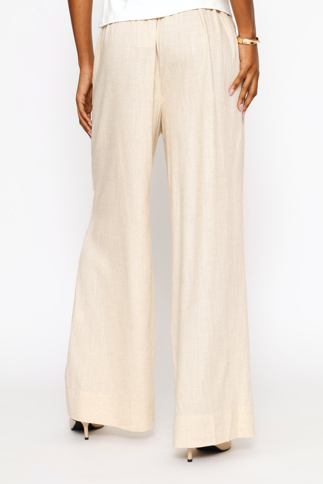 Pull-On Linen Wide Leg Pants - Oatmeal Melange