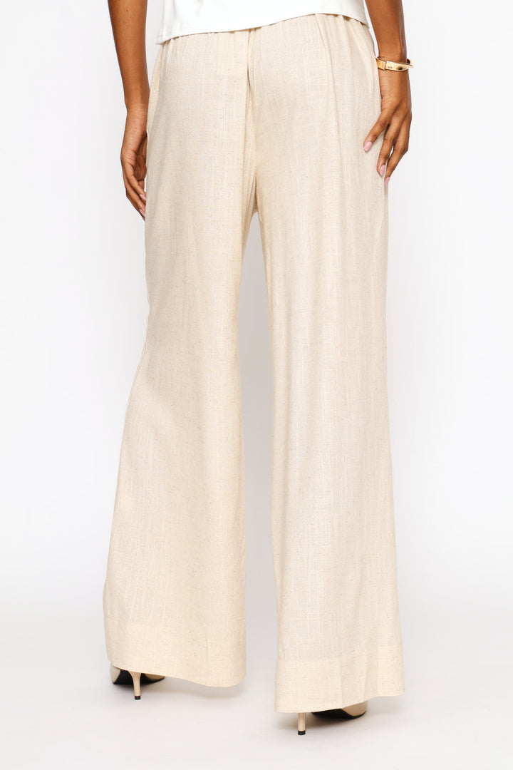 Pull-On Linen Wide Leg Pants - Oatmeal Melange