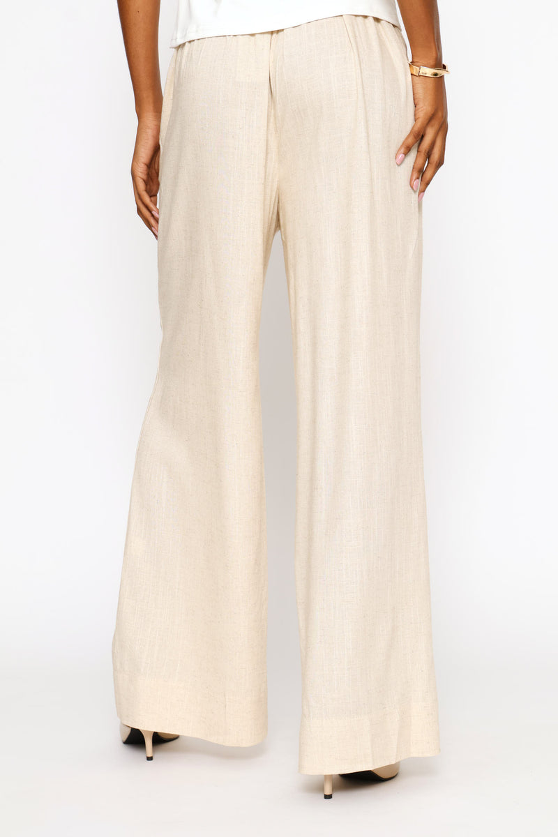Pull-On Linen Wide Leg Pants - Oatmeal Melange