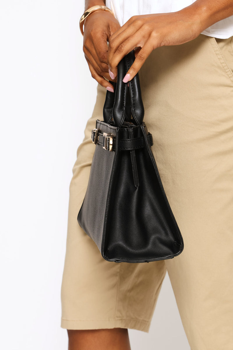 Gold Hardware Belt Tote Bag - Black