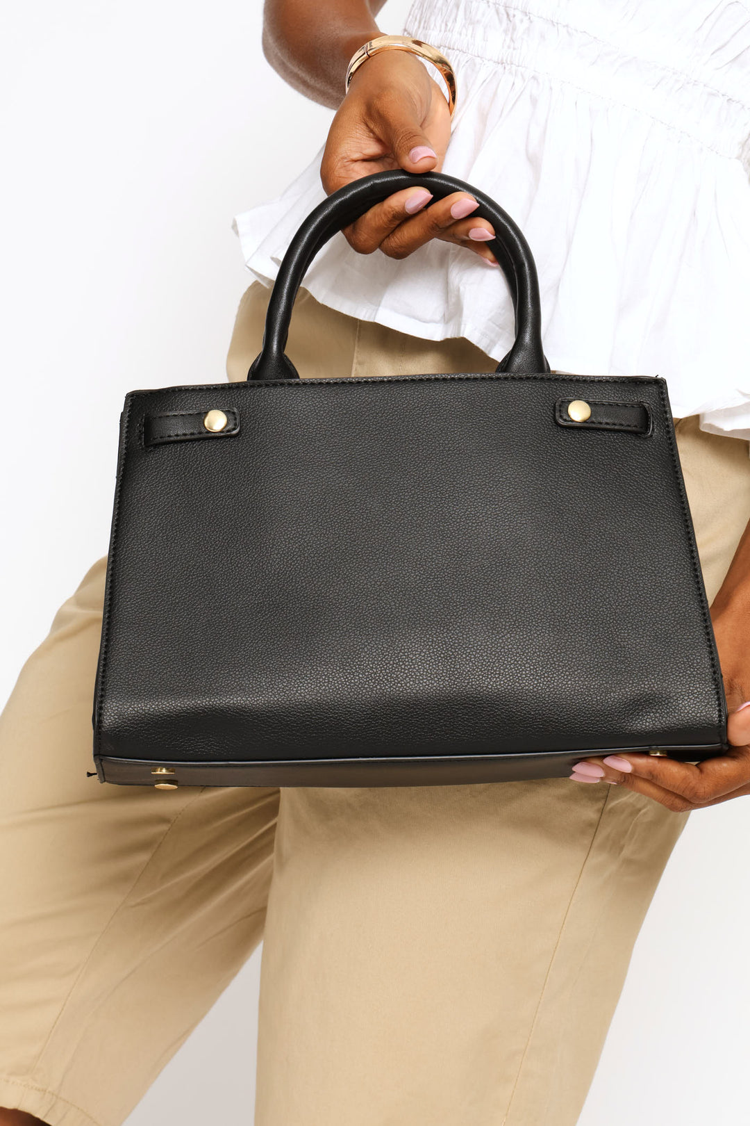 Gold Hardware Belt Tote Bag - Black