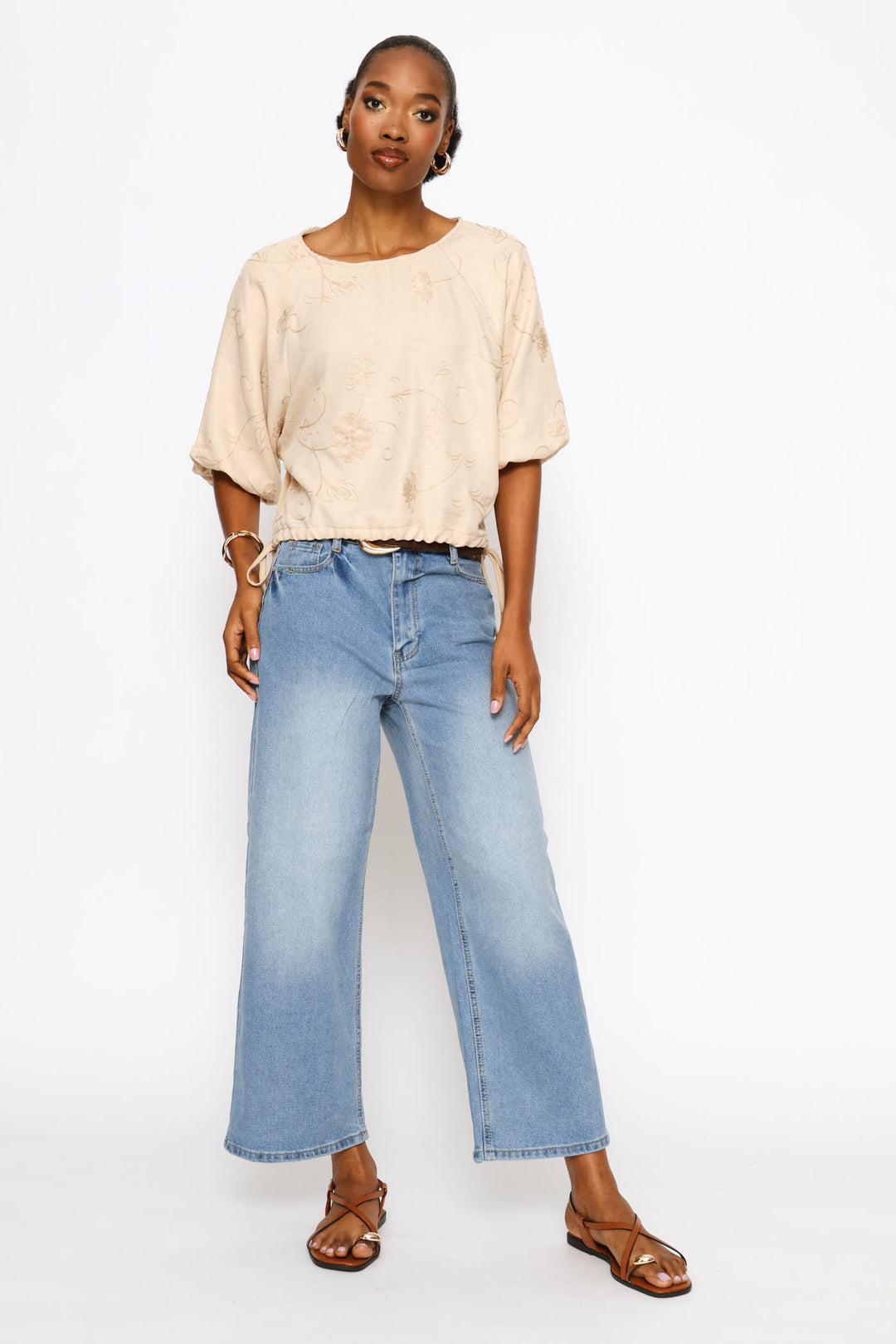 Hi-Rise Belted Wide Leg Anklegrazer Denim - Mid Wash