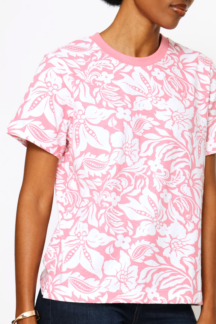 Short Sleeve Printed Boxy Tee - White/Pink