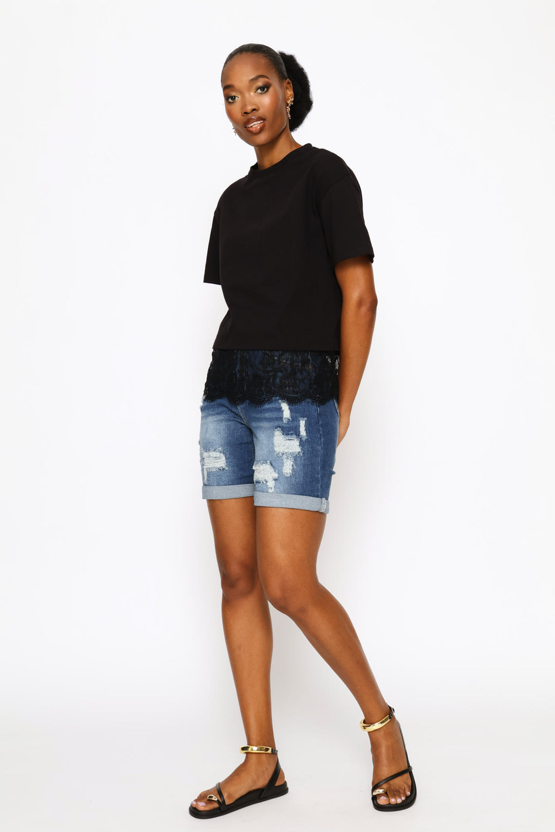 Lace Hem Boxy Tee - Black