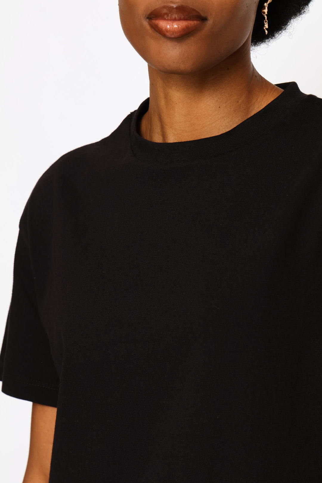 Lace Hem Boxy Tee - Black