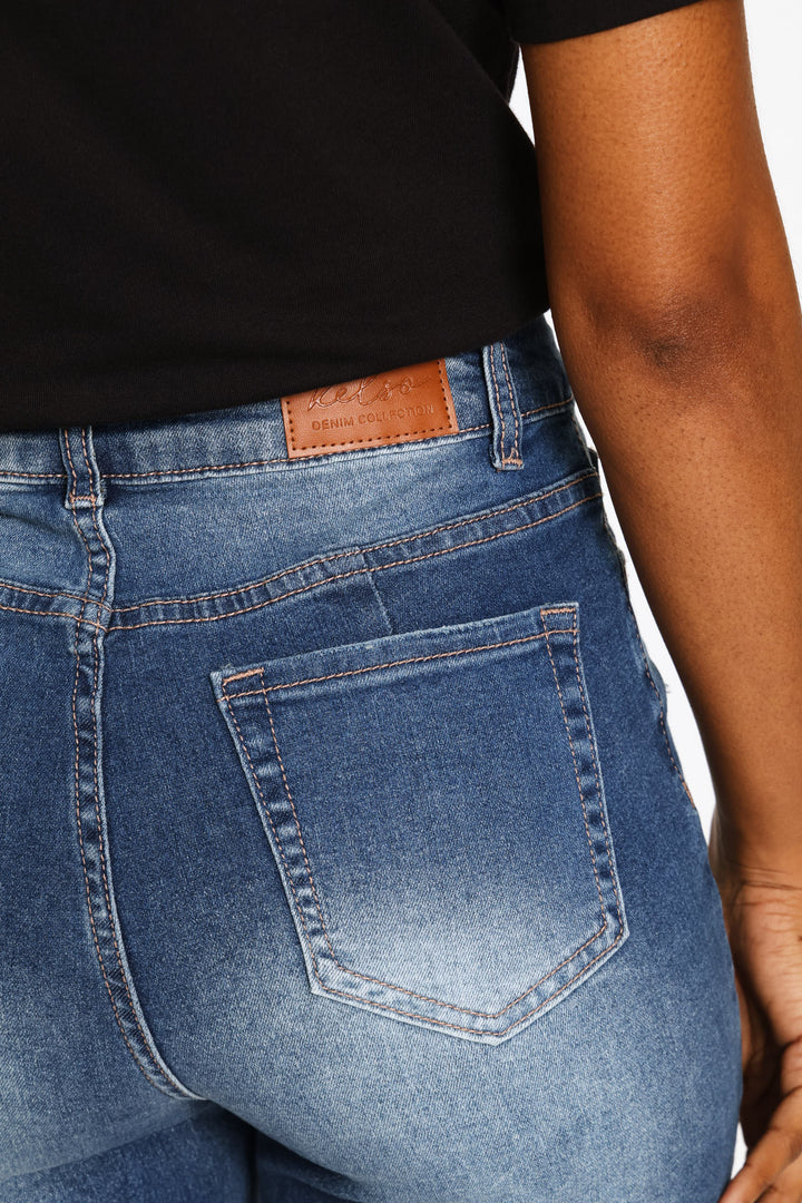Rip & Repair Roll Hem Bermuda Shorts - Medium Wash