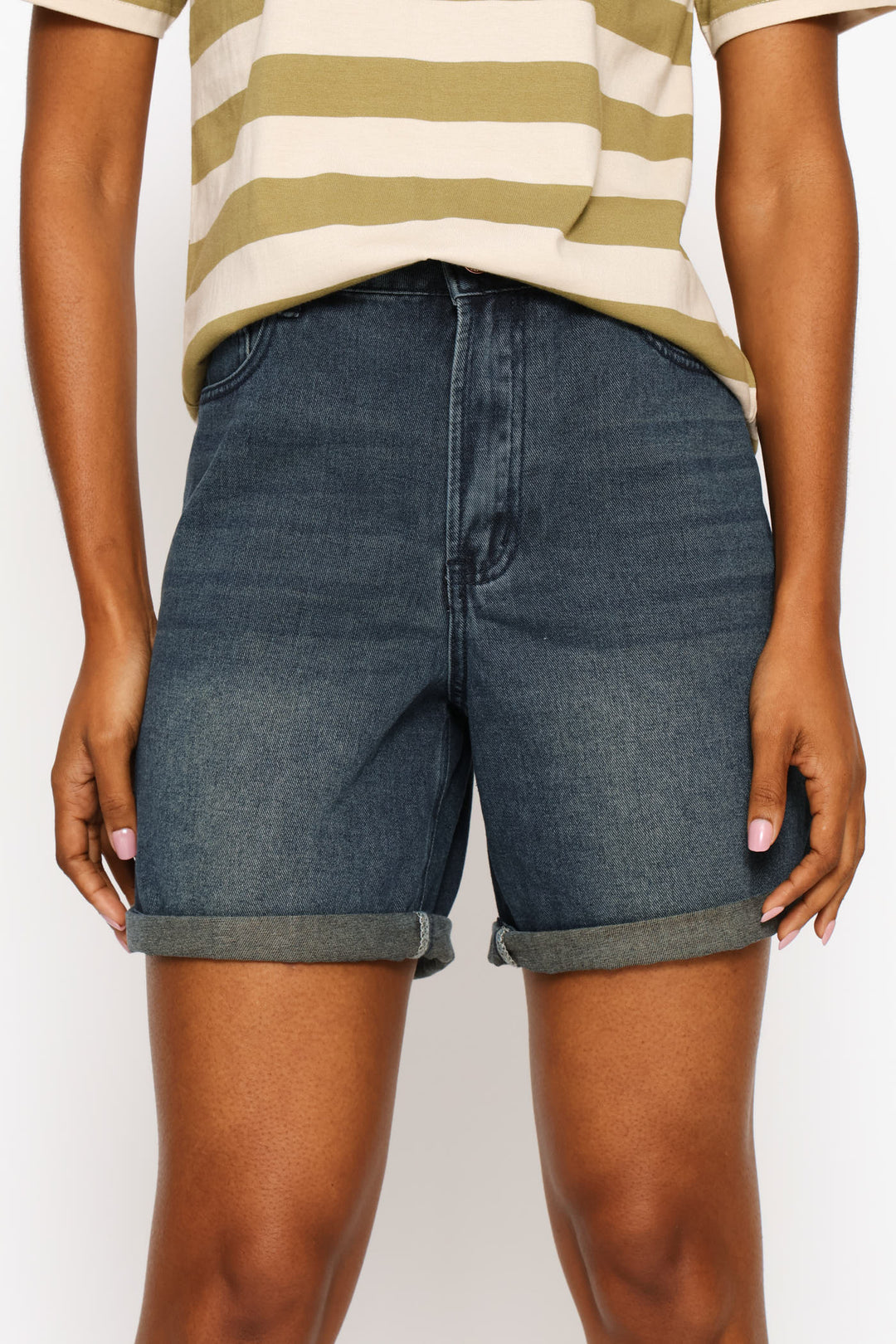 Self Tie Roll Hem Mid Thigh Shorts - Tea Stain