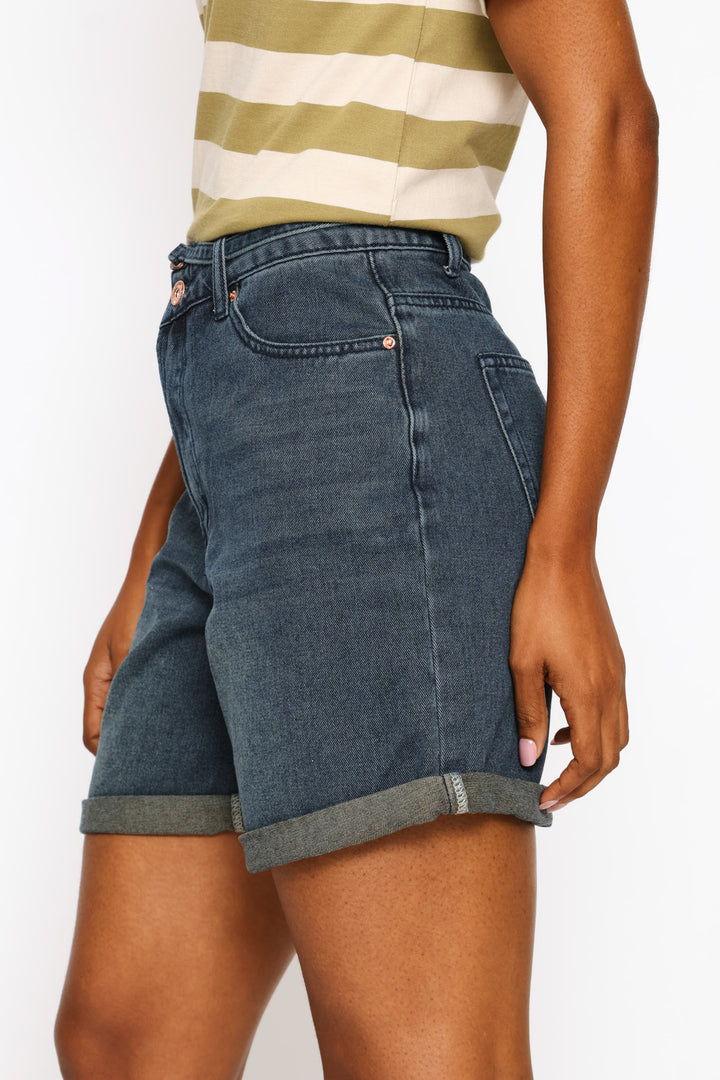 Self Tie Roll Hem Mid Thigh Shorts - Tea Stain