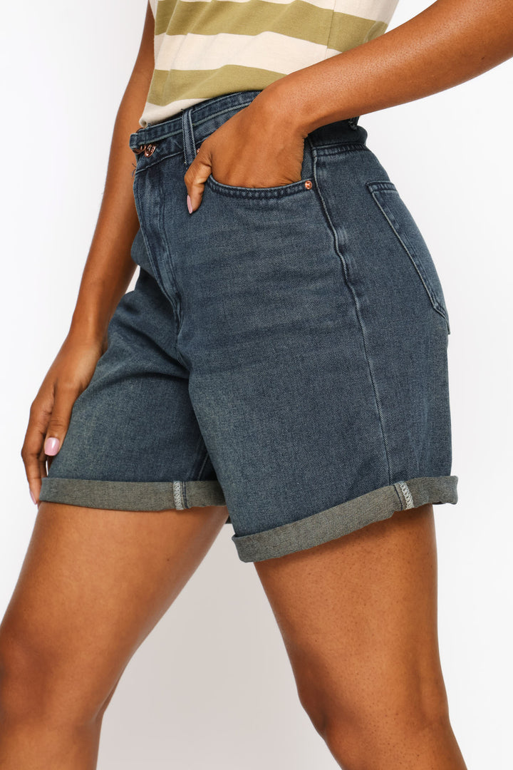 Self Tie Roll Hem Mid Thigh Shorts - Tea Stain