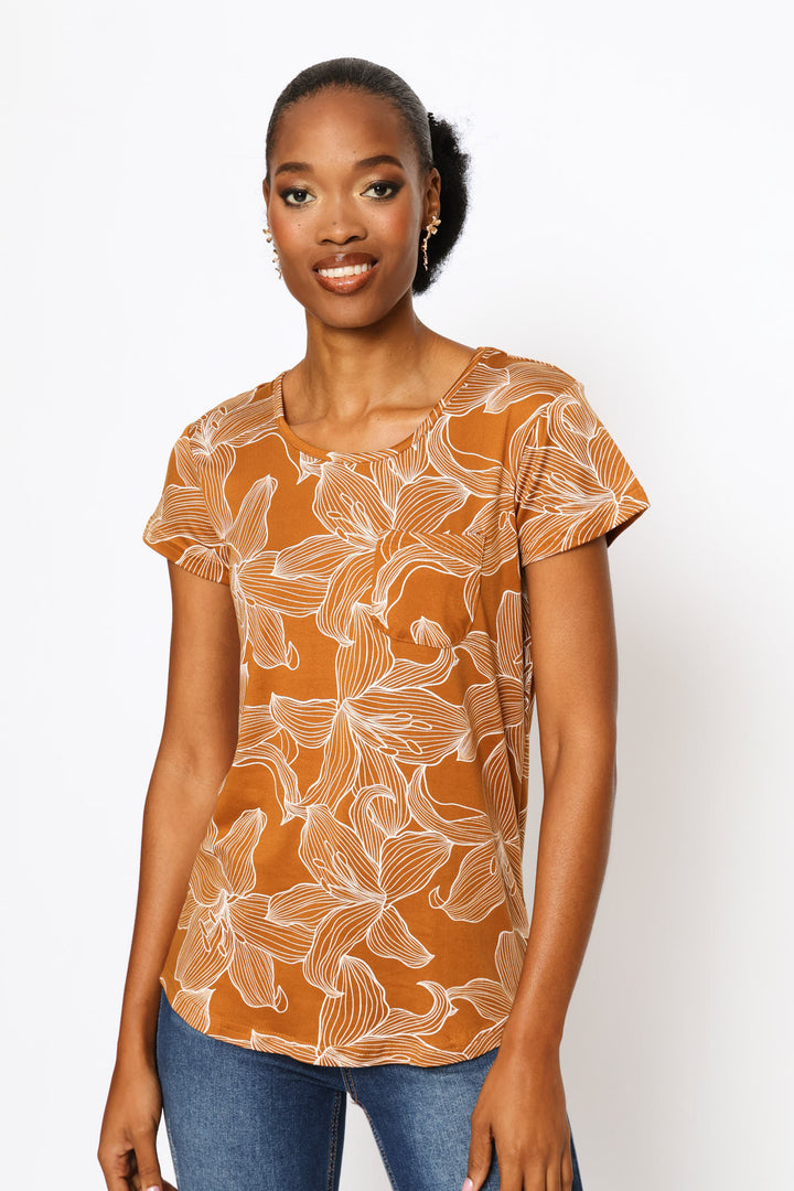 Printed Pocket Tee - Tobacco