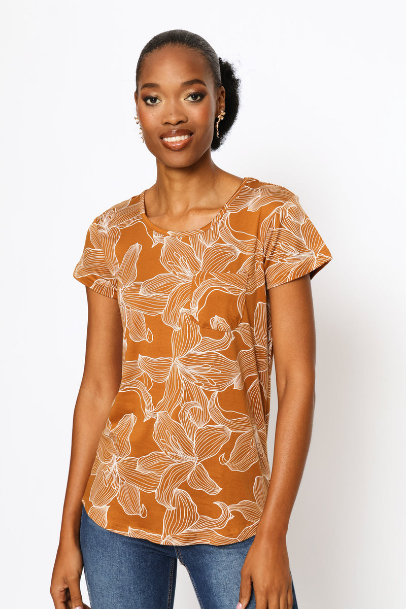 Printed Pocket Tee - Tobacco
