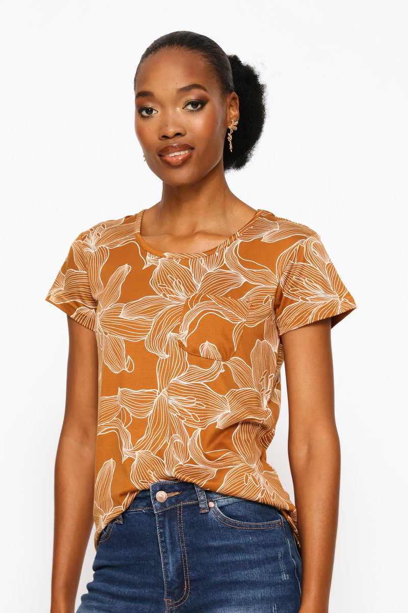 Printed Pocket Tee - Tobacco