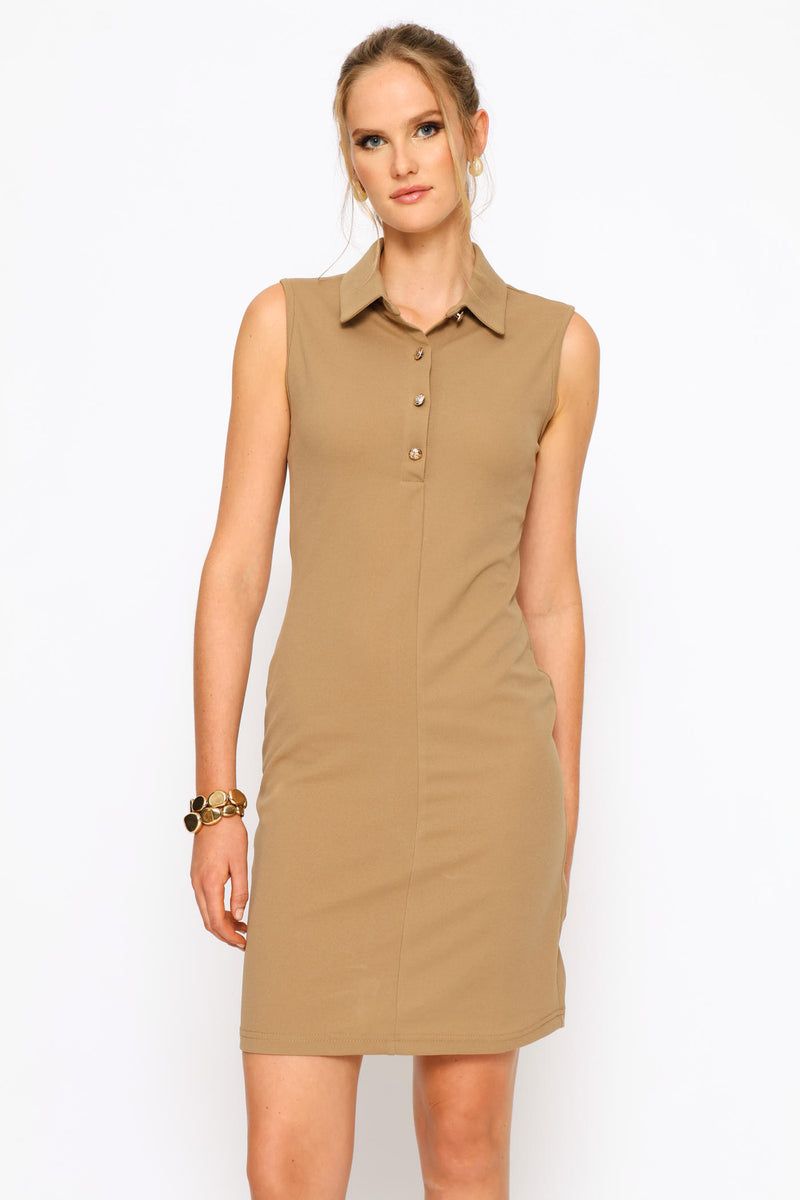 Collared Bodycon Dress - Stone