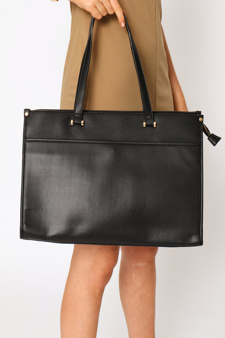 Panelled Laptop Bag - Black