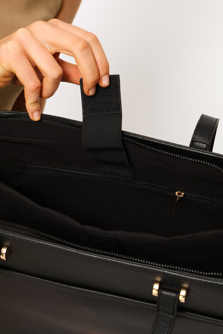 Panelled Laptop Bag - Black