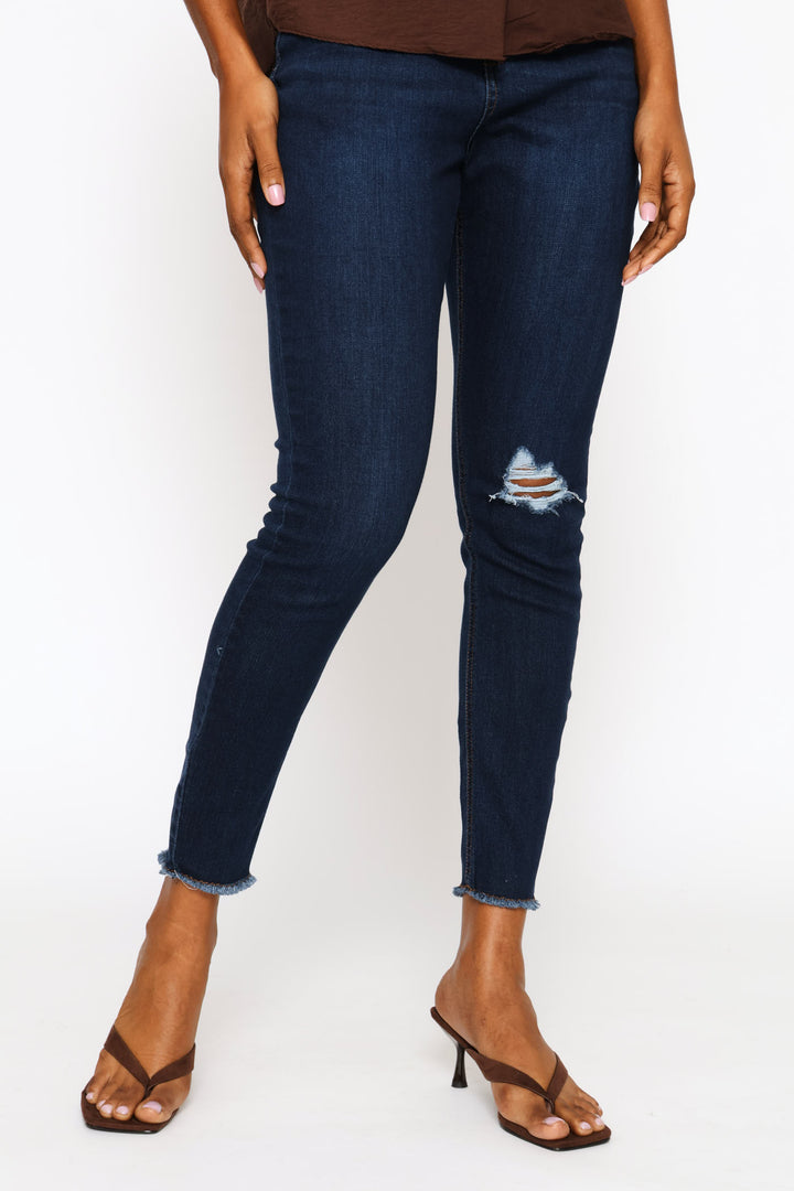 Supersoft Abraised Knee Ankle Grazer Skinny Denim - Dark Wash