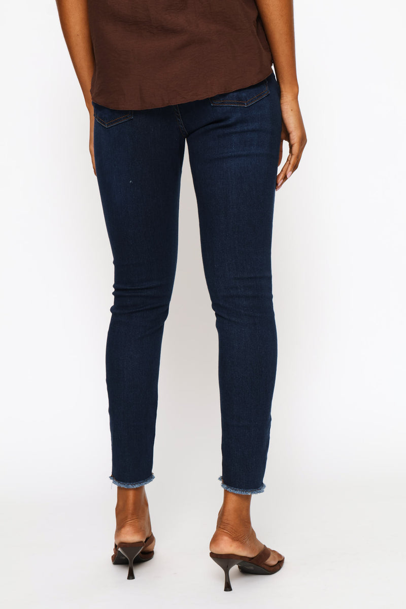 Supersoft Abraised Knee Ankle Grazer Skinny Denim - Dark Wash