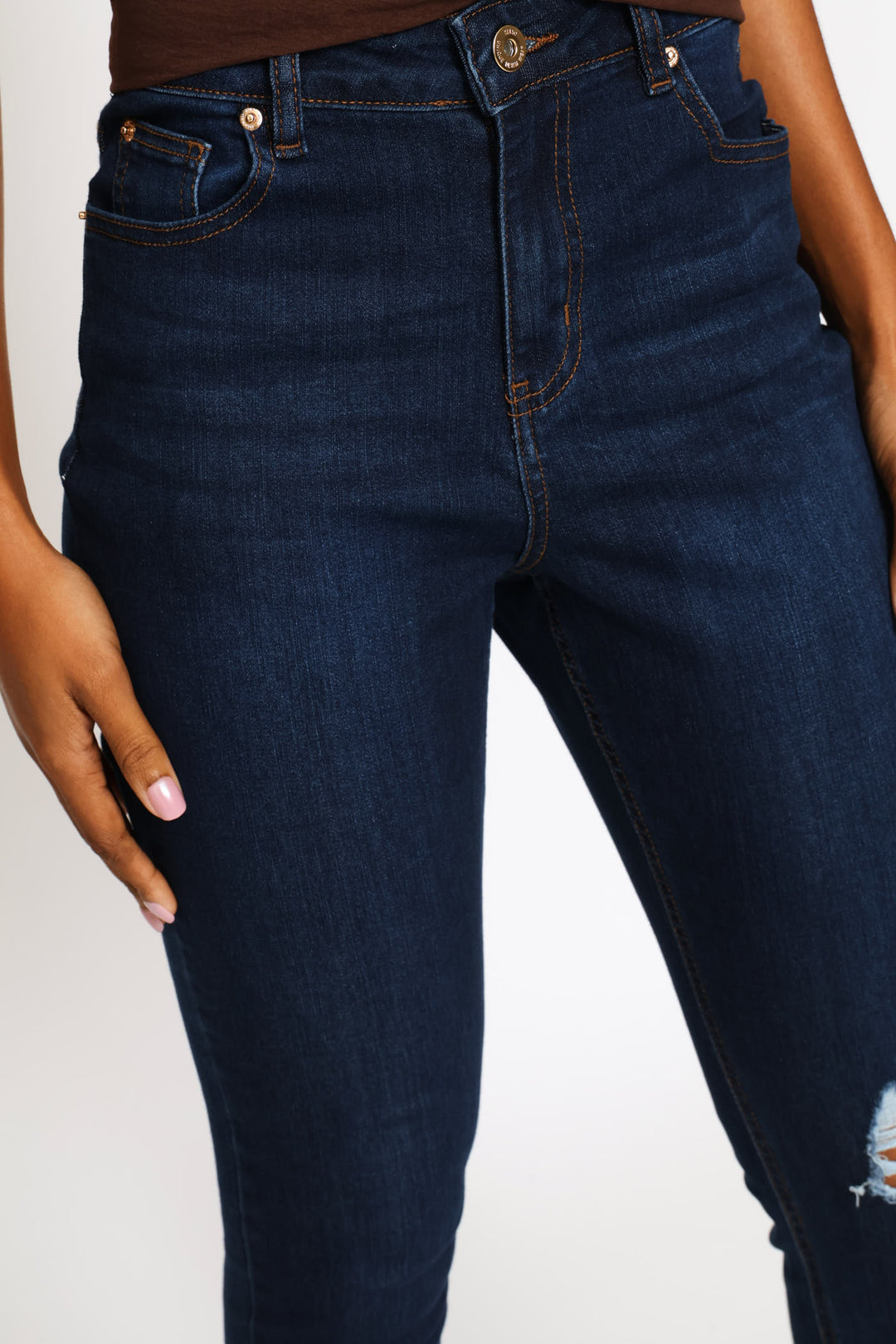 Supersoft Abraised Knee Ankle Grazer Skinny Denim - Dark Wash