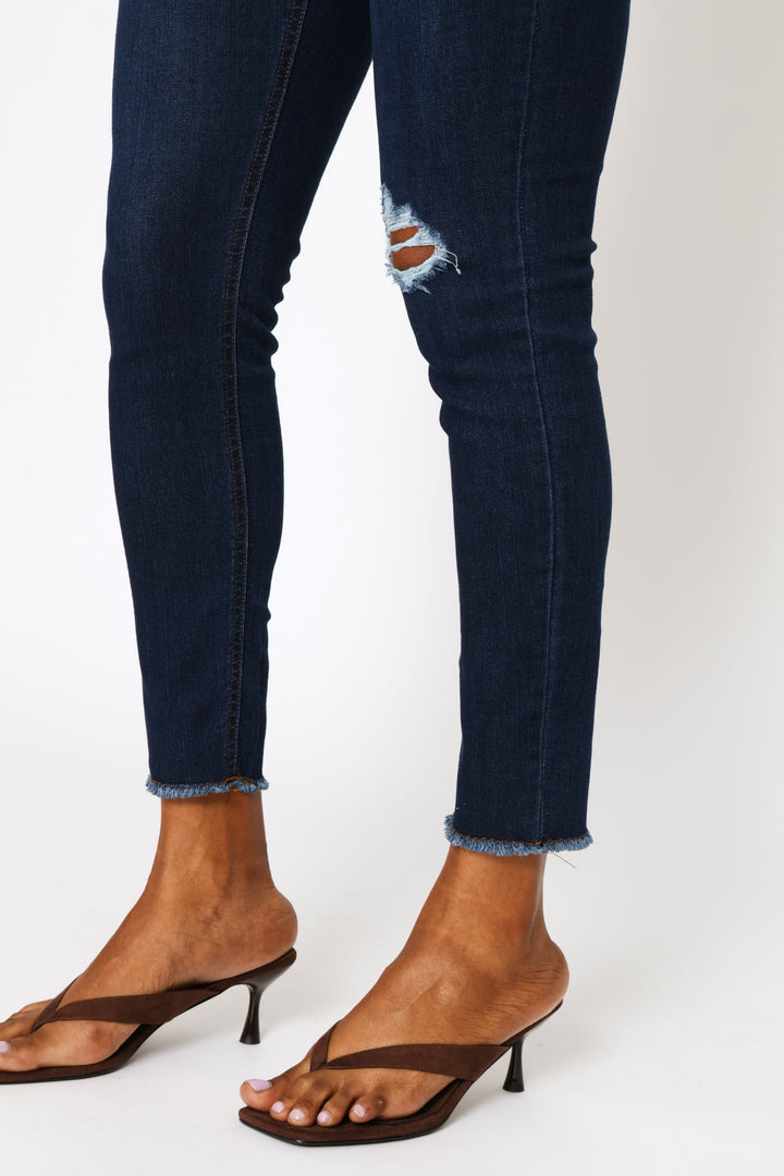 Supersoft Abraised Knee Ankle Grazer Skinny Denim - Dark Wash