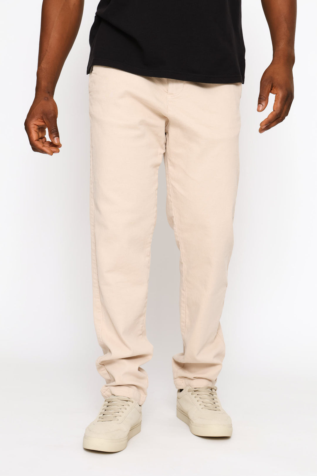 Pleat Detail Elasticated Chino - Light Stone