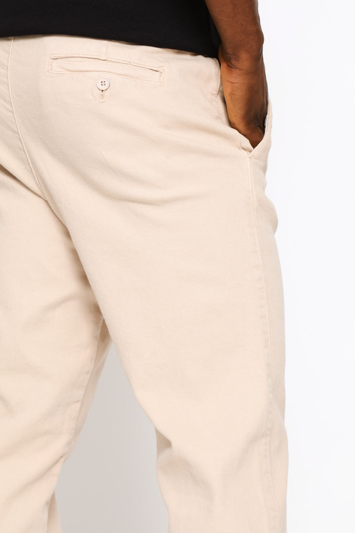 Pleat Detail Elasticated Chino - Light Stone