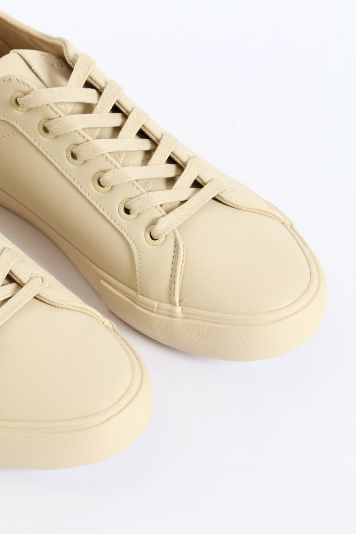 Basic Pu Lace Up Sneaker - Stone