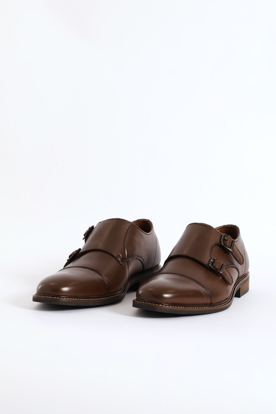 Leather Double Buckle Monk Shoe - Chocolate