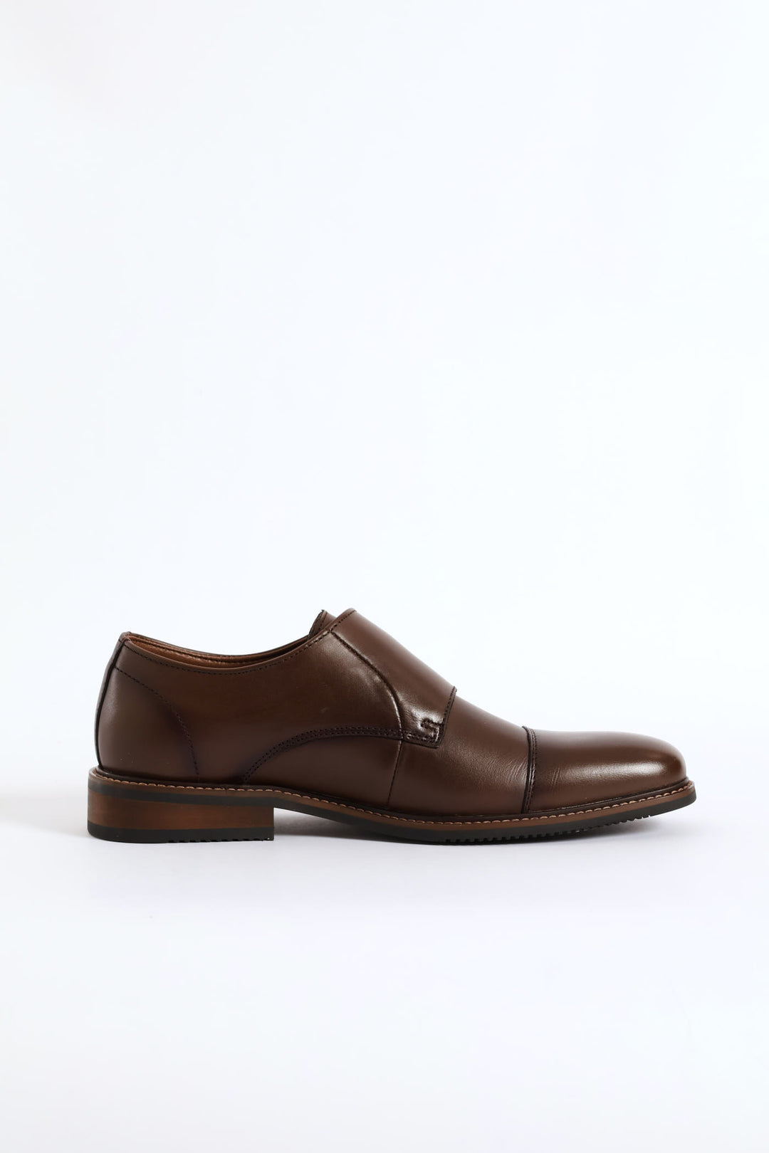 Leather Double Buckle Monk Shoe - Chocolate