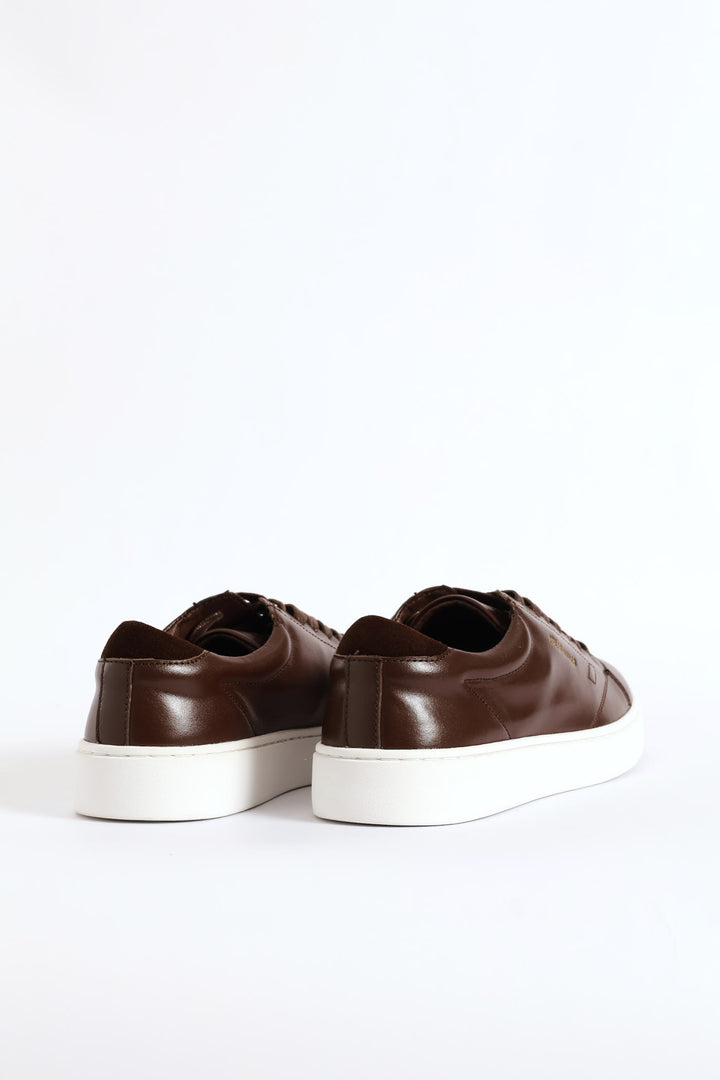 Basic Leather Court Sneaker - Chocolate