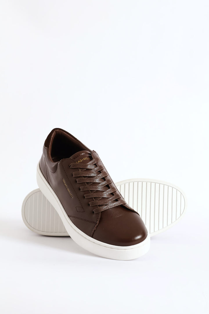 Basic Leather Court Sneaker - Chocolate