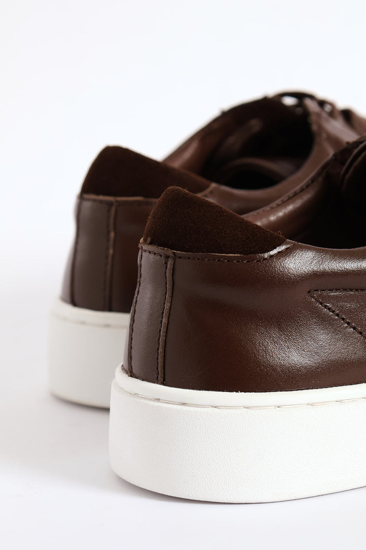 Basic Leather Court Sneaker - Chocolate
