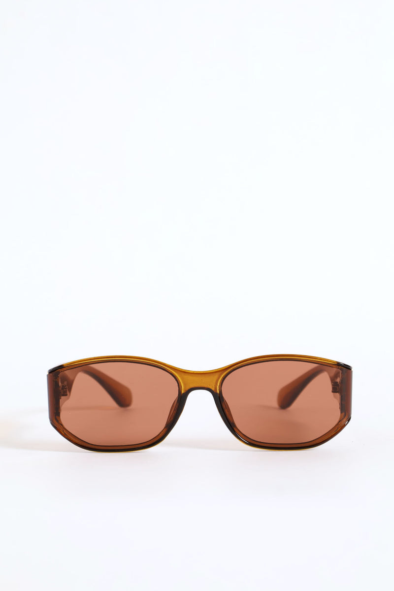 Wrapped Narrow Lense Crystal Frame Sunglasses - Olive