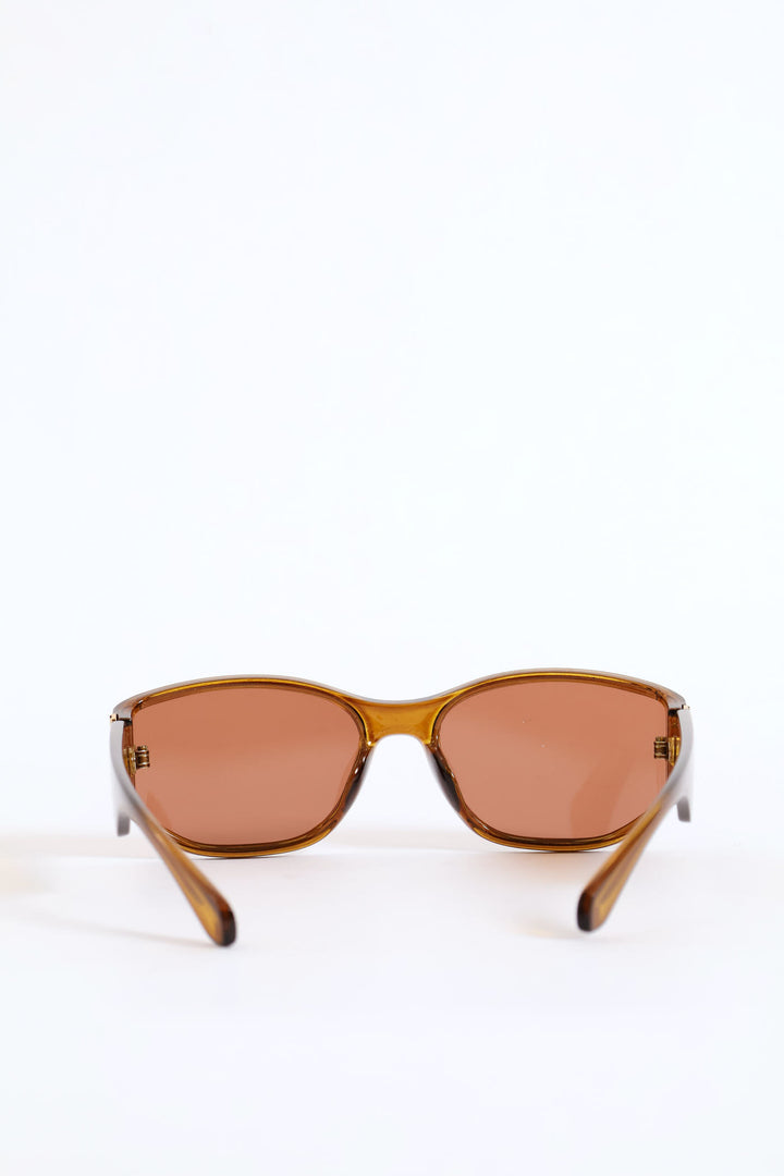 Wrapped Narrow Lense Crystal Frame Sunglasses - Olive