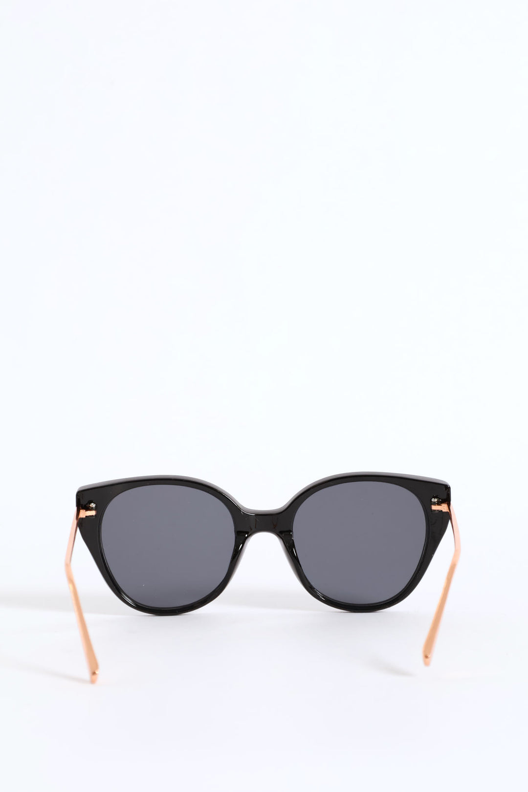 Smoke Lense Rounded Cateye Temple Sunglasses - Black