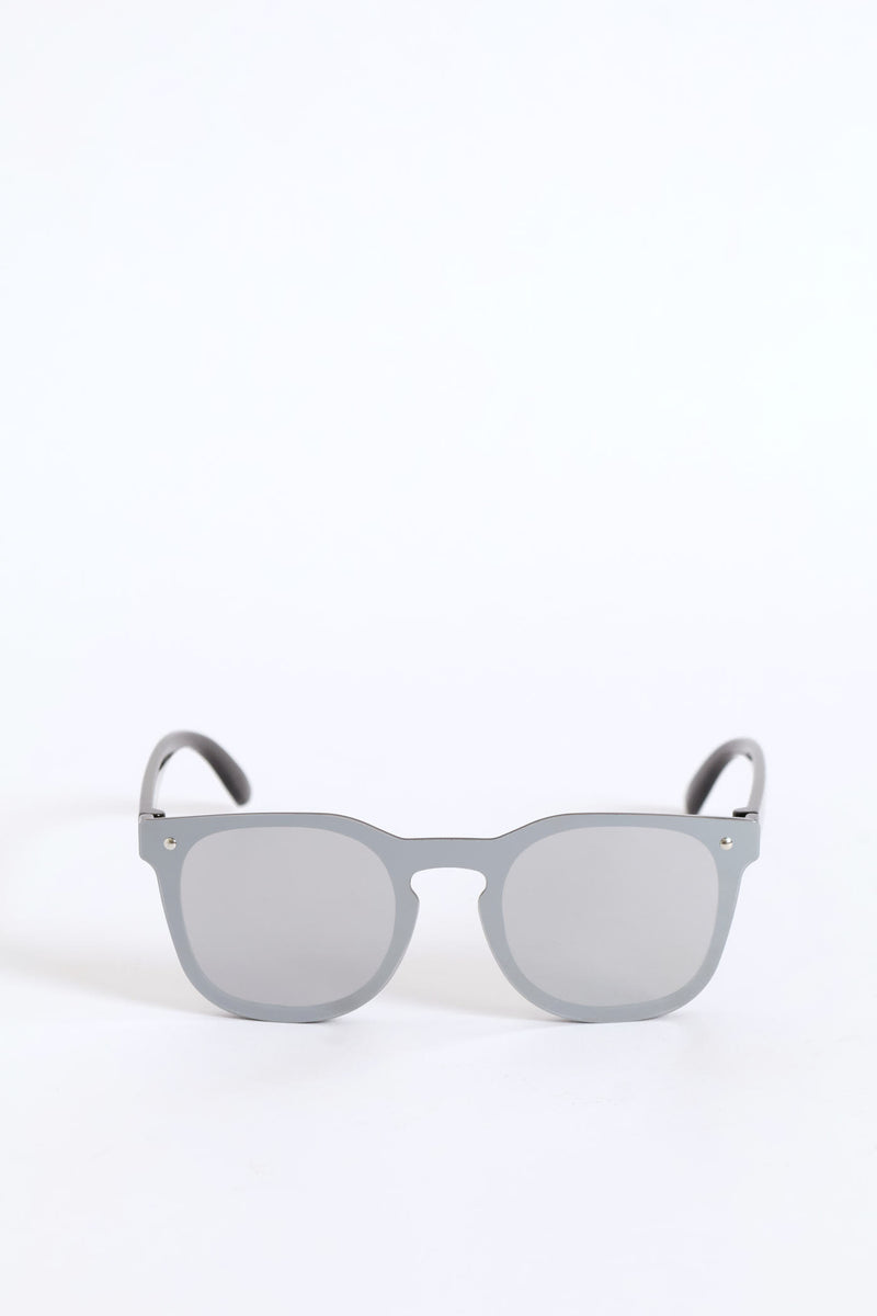 Pre-Boys Rimless Round Mirrored Wayfarer Sunnies - Silver