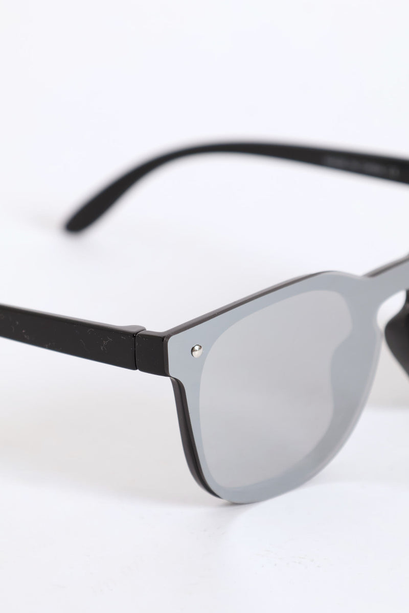 Pre-Boys Rimless Round Mirrored Wayfarer Sunnies - Silver