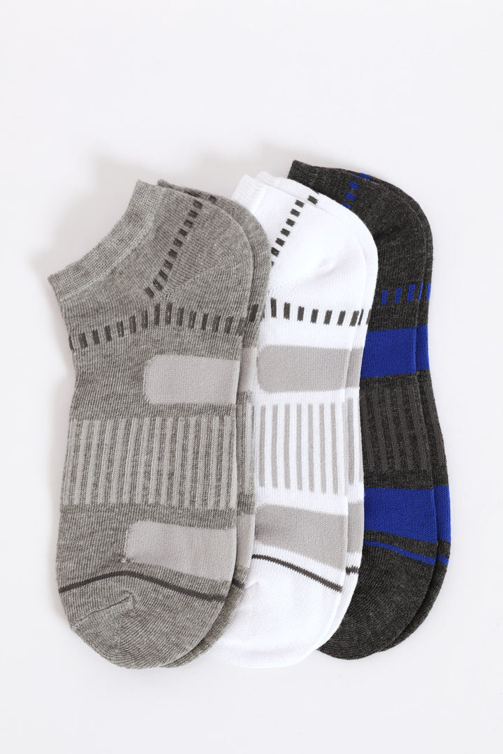 3 Pack Low Cut Socks - White/Grey