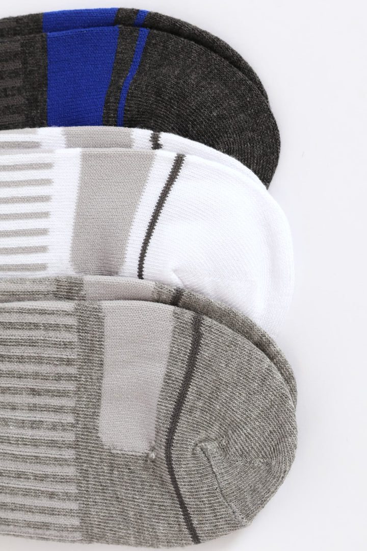 3 Pack Low Cut Socks - White/Grey