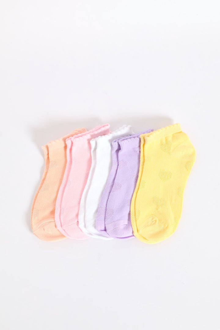 Pre-Girls 5 Pack Embossed Hearts Low Cut Socks - Multi